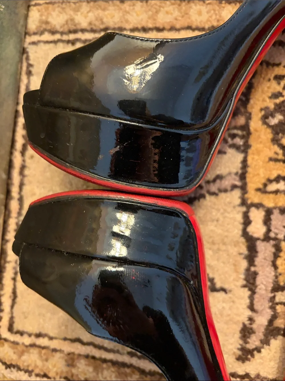 Christian Louboutin Black Patent Peep-Toe Platform Pumps SZ 36.5